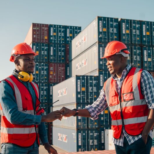 Dock workers greet Dock workers greet